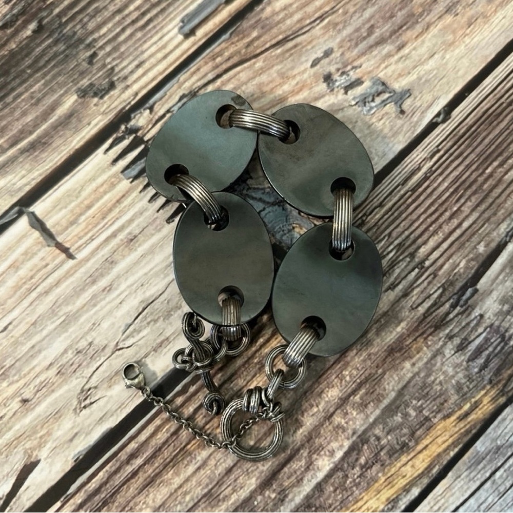Stephen Dweck Sterling Silver Faceted Hematite Link Bracelet - Picture 6 of 11
